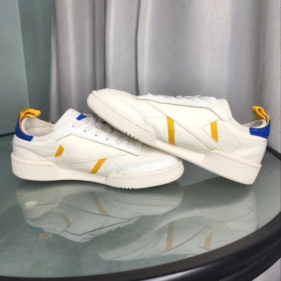 Reebok Club White Blue Yellow Leather Athletic Lace Low Top Shoe Size 6 - Picture 4 of 11